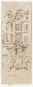 Bloemenmarkt, Brussel, 1887 door James Abbott McNeill Whistler