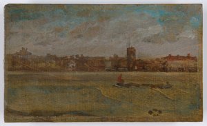 Harmonie in bruin en goud: Oude Chelsea Kerk, waarschijnlijk 1884 door James Abbott McNeill Whistler