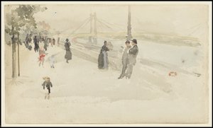 Roze en Zilver - Chelsea, de Oever door James Abbott McNeill Whistler