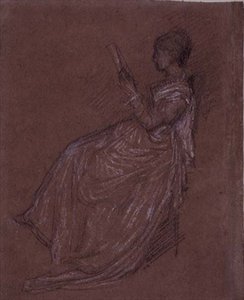 Zittende dame lezend, studie voor Mrs Layland (pastelkrijt op papier) door James Abbott McNeill Whistler