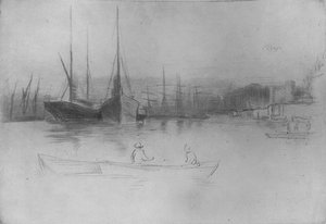 Stoomschepen bij de Toren, 1875, 1904 door James Abbott McNeill Whistler