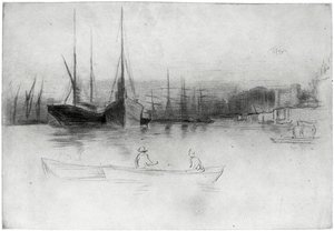 Stoomschepen bij de toren door James Abbott McNeill Whistler
