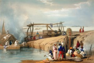 Perzisch wiel dat water uit de Sutlej-rivier haalt, Punjab, 1842 door James Atkinson