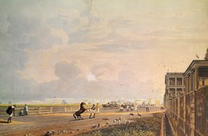 Uitzicht op Esplanade Row vanaf de Chouringhee Road, Calcutta, gegraveerd door Robert Havell, uitgegeven 1824