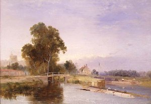 Schuit bij een sluis, Windsor op de achtergrond