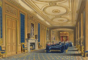 De troonzaal, Windsor Castle - De installatie van de Orde van de Kousenband, 1838 door James Baker after Pyne
