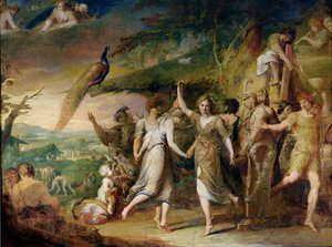 Een Griekse Oogstfeest, of Dankzegging aan de Landelijke Goden, Ceres, Bacchus Sylvanus en Pan, tweede in de serie De Vooruitgang van de Menselijke Cultuur en Kennis door James Barry