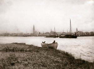 Roeiboot bij een kanaal, Rotterdam, 1898 door James Batkin