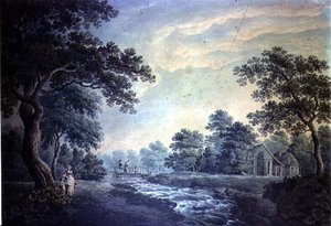 Landschap met stroom en brug