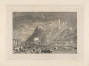 Ehenbreitstein, tijdens de sloop van het fort in 1817 vanaf de kade in Koblenz door James C. Allen