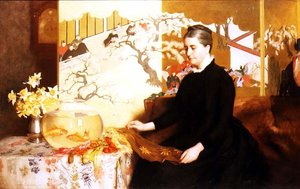 Dame met Japans scherm en goudvis (Portret van de moeder van de kunstenaar)