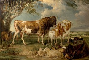 Stier, Koe en Kalf in een Landschap, 1837 door James Charles Ward