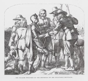 De pelgrims verwelkomd door de herders op de Verkwikkelijke Bergen door James Dawson Watson