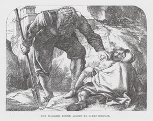 De pelgrims slapend gevonden door Giant Despair (gravure) door James Dawson Watson