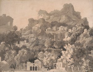 Rotsachtig landschap met klassieke gebouwen