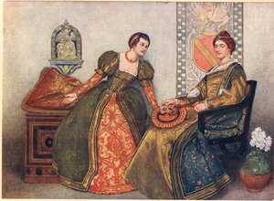 Portia en Nerissa, illustratie uit 