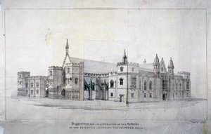 Suggesties voor wijzigingen aan de gebouwen naast Westminster Hall, Londen, ca. 1825 door James Duffield Harding