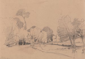 Wilgen bij een Stroom, Paard en Kar die Brug Oversteken door James Duffield Harding