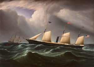 Vroege schroefstoomboot Star of the South in zware zeeën door James E. Buttersworth