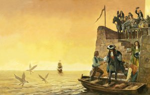 Vertrek van James II (gouache op papier) door James Edwin McConnell