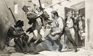 William Scoresby ontsnapt uit Spaanse gevangenis (gouache op papier)