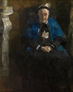 Dame met blauwe sjaal