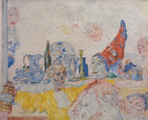 Pierrot als skelet in een gele toga door James Ensor