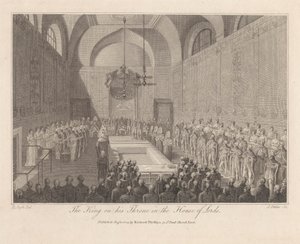 Koning op zijn troon in het House of Lords