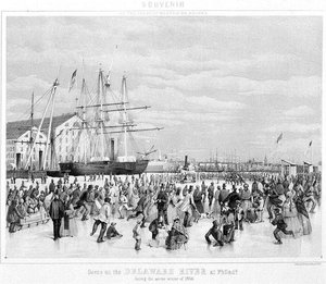 Scène op de Delaware-rivier in Philadelphia tijdens de strenge winter van 1856 door James Fuller Queen