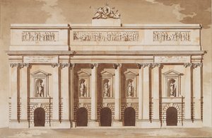 Opstand voor de westelijke gevel van het Parlementshuis, Dublin, ca.1787 door James Gandon