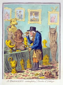 Een Cognocenti die de Schoonheden van het Antiek Overweegt, gepubliceerd door Hannah Humphrey, 11 februari 1801