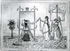 Een dame die haar hoed opzet, 1795 door James Gillray