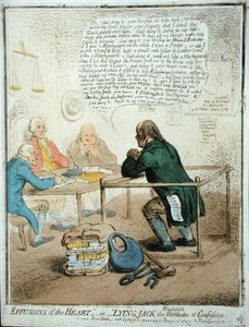 Uitstortingen van het hart, of Liegende Jack de smid bij de biecht, gepubliceerd door Hannah Humphrey in 1795 voor de Filantropische Vereniging