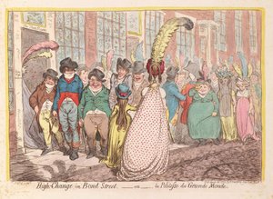 Hoge verandering in Bond Street, of de beleefdheid van de grote wereld, uitgegeven 1796 door James Gillray