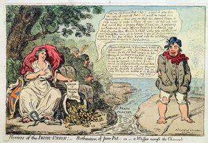 Verschrikkingen van de Ierse Unie: Last van Arme Pat, of Een Fluistering over het Kanaal, gepubliceerd door Hannah Humphrey door James Gillray