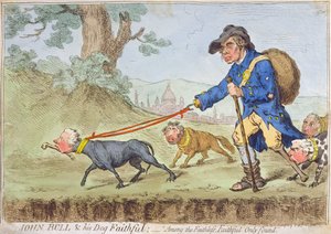 John Bull en zijn hond Faithful, gepubliceerd door Hannah Humphrey in 1796