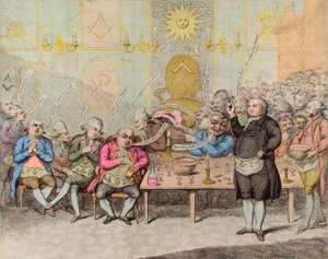 Maconic Anecdote/Een Vrijmetselaarsanekdote - door James Gillray (1757-1815) - Engelse cartoon tegen Graaf Cagliostro (Alessandro, Graaf van Cagliostro (Giuseppe Balsamo) door James Gillray