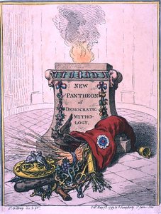 Nieuw Pantheon van Democratische Mythologie, gepubliceerd door Hannah Humphrey in 1799 (handgekleurde ets)