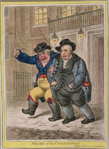 Pilaren van de Grondwet: Drie uur en een bewolkte ochtend, gepubliceerd door Hannah Humphrey in 1809 door James Gillray