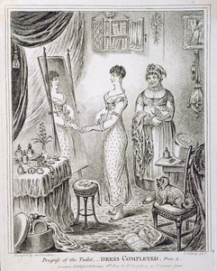 Voortgang van het toilet, of jurk voltooid, gepubliceerd door Hannah Humphrey in 1810