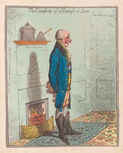Het comfort van een Rumford-kachel, uitgegeven 1800 (handgekleurde gravure) door James Gillray