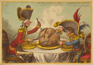 De Pruimenpudding in Gevaar of Staatsgenieters nemen een Petit Souper door James Gillray