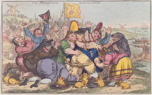 De ontvangst in Holland, uitgegeven door Hannah Humphrey in 1799 door James Gillray