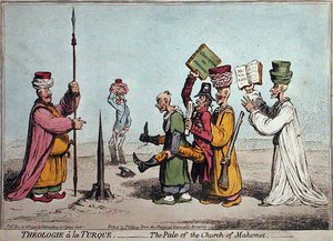 Theologie à la Turque, De bleke van de kerk Mahomet, uitgegeven door Hannah Humphrey in 1799 door James Gillray