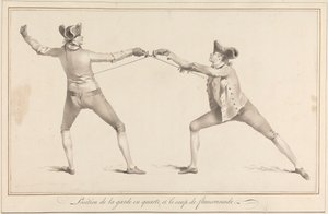 Positie van de Wacht in Quarte, en de Flanconnade Stoot door James Gwin
