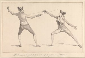 Positie voor de garde in tierce, en de slag van quarte op de wapens door James Gwin