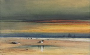 Strandscène bij zonsondergang, ca. 1865-1870