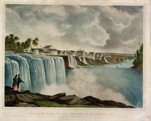 De bovenste watervallen van de Genesee bij Rochester, New York, gegraveerd door J. Bufford (1810-70)