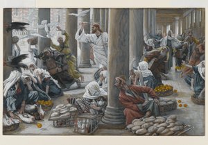 Christus verdrijft de kopers en verkopers uit de tempel, illustratie voor Het leven van Christus, ca. 1884-96
