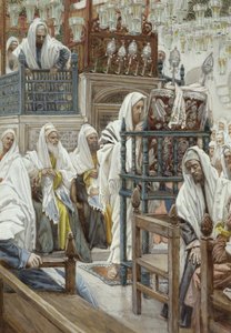 Jezus rolt het boek uit in de synagoge, illustratie voor Het leven van Christus, ca. 1886-96 door James Jacques Joseph Tissot